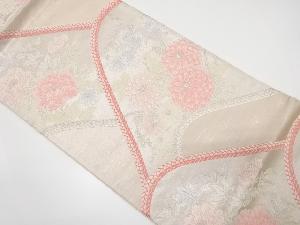 山並に牡丹・菊模様織り出し　袋帯